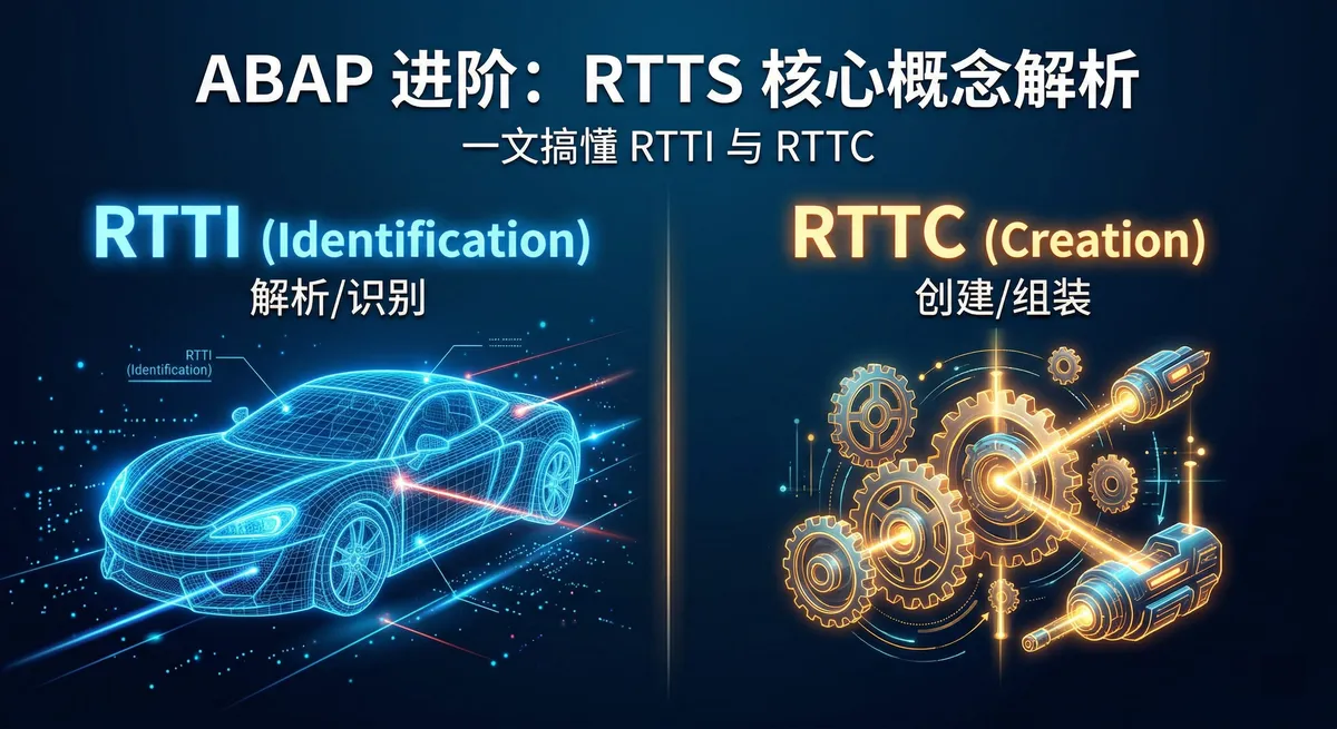 视频主要探讨ABAP中的RTTS（RunTime Type Services）技术，P1：RTTS核心概念与RTTI/R